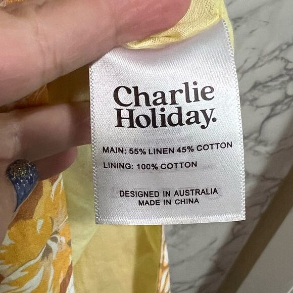 Charlie Holiday Marsha Floral Linen Midi Strapless Dress Size 2 - Picture 8 of 9